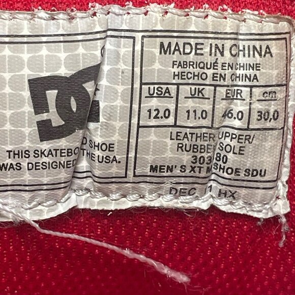 RARE DC XT-M Shoes SDU Nubuck Leather Skate Men’s Strap Low Top‎ White Red Sz 12 - Picture 7 of 7